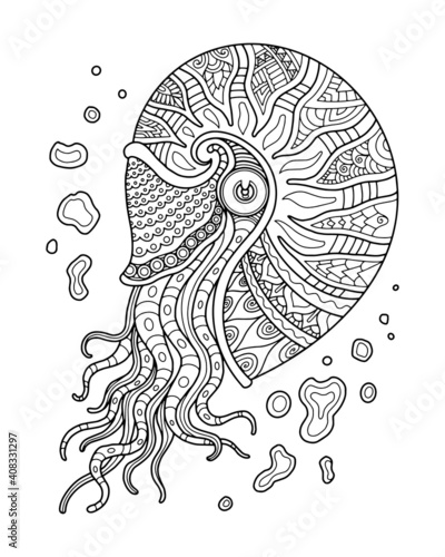 sea life coloring page illustration and print design