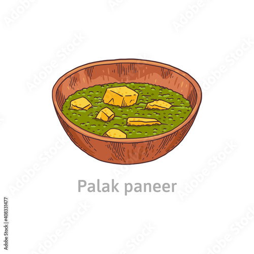 Palak paneer a national dish of traditional indian cuisine a vector illustration