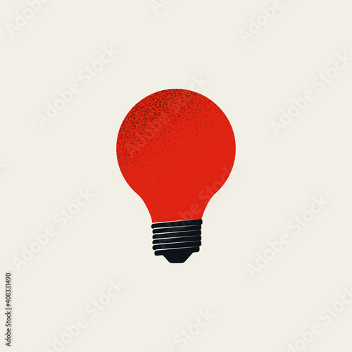 Red bright light bulb vector icon. Symbol of ideas, creativity, innovation, invention.