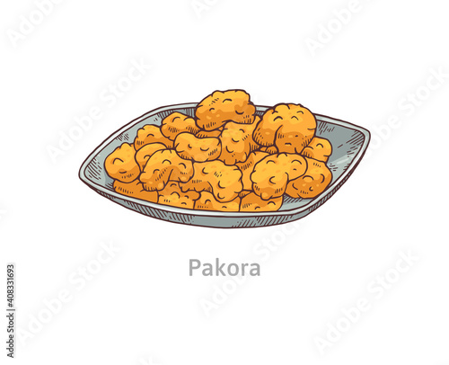 Pakora snack on a plate - traditional Indian fried street food dish
