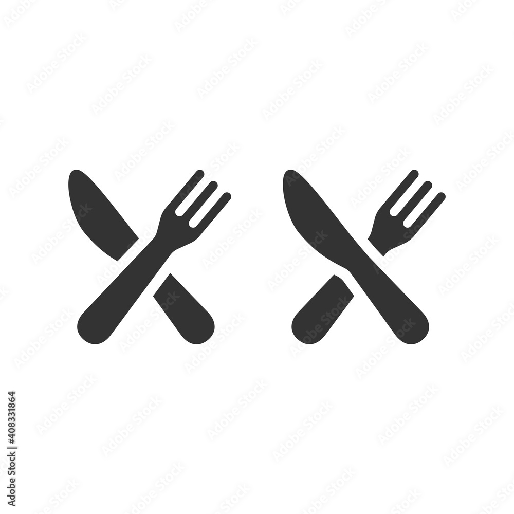 Knife and fork crossed black vector icon. Kitchen, food and restaurant symbol. Knife and fork crossed black vector icon. Kitchen, food and restaurant symbol.
