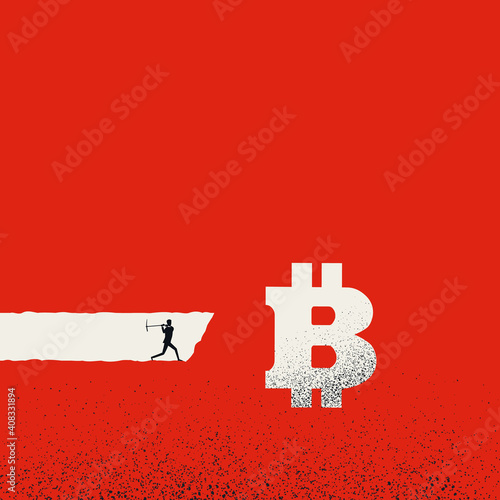 Bitcoin mining vector concept. Cryptocurrency, blockchain symbol. Making profit with crypto.