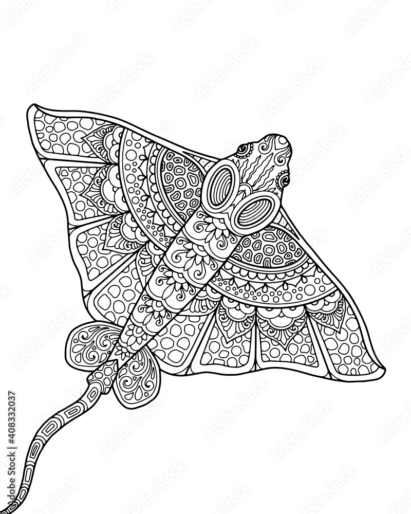 sea life coloring page illustration and print design Stock Vector