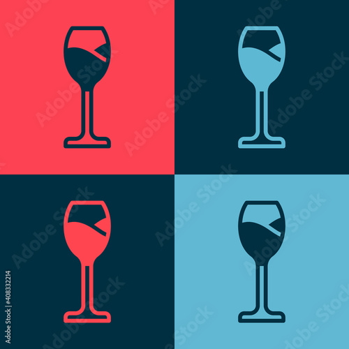 Pop art Wine glass icon isolated on color background. Wineglass icon. Goblet symbol. Glassware sign. Happy Easter. Vector.