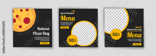 National Pizza Day. Social media post template for digital marketing and promotion of food and drink sales on Valentine's Day. culinary advertisement. Offer social media banners.