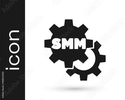 Black SMM icon isolated on white background. Social media marketing, analysis, advertising strategy development. Vector.