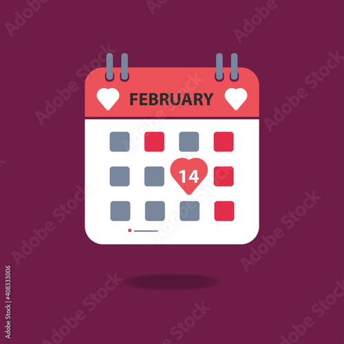 Valentine day calender on 14 february. Valentine day icon concept vector illustration