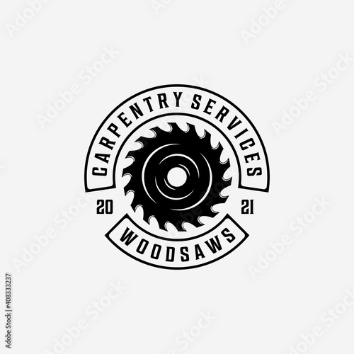 Badge of Chainsaws Logo Vector, Design of Carpentry and Illustration of Wood saw, Vintage Woodwork Concept