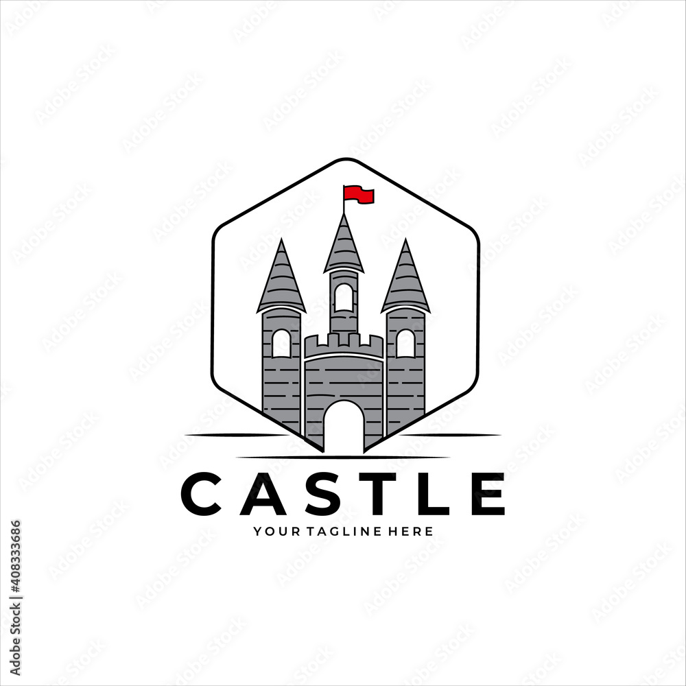 castle logo vector illustration vintage color design