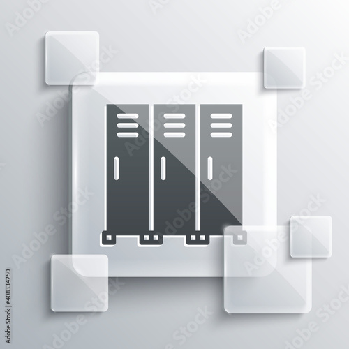 Grey Locker or changing room for hockey, football, basketball team or workers icon isolated on grey background. Square glass panels. Vector.