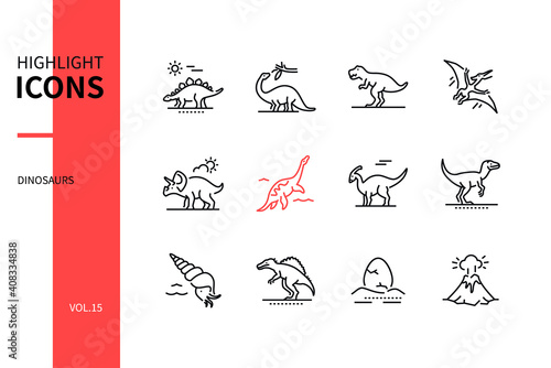 Different dinosaurs - line design style icons set