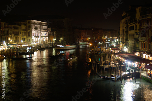Venice  Italy . Berths and restaurants on the Grand Canal in Venice