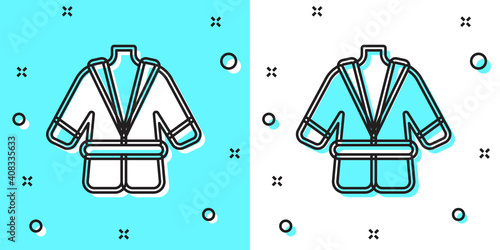 Black line Bathrobe icon isolated on green and white background. Random dynamic shapes. Vector.