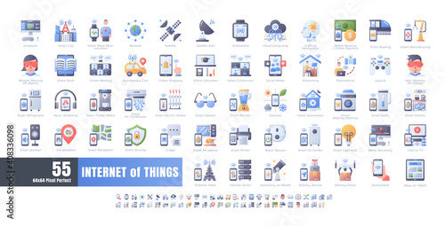 64x64 Pixel Perfect. Internet of Things (IOT). Flat Gradient Color Icons Vector. for Website, Application, Printing, Document, Poster Design, etc.