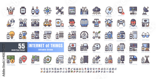 64x64 Pixel Perfect. Internet of Things (IOT). Flat Gradient Color Filled Outline Icons Vector. for Website, Application, Printing, Document, Poster Design, etc. Editable Stroke