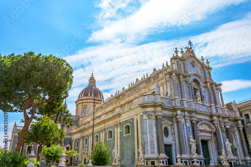 View of Cathedral Sant Agata on Piazza del Duomo in Catania. Sicily. Italy.
