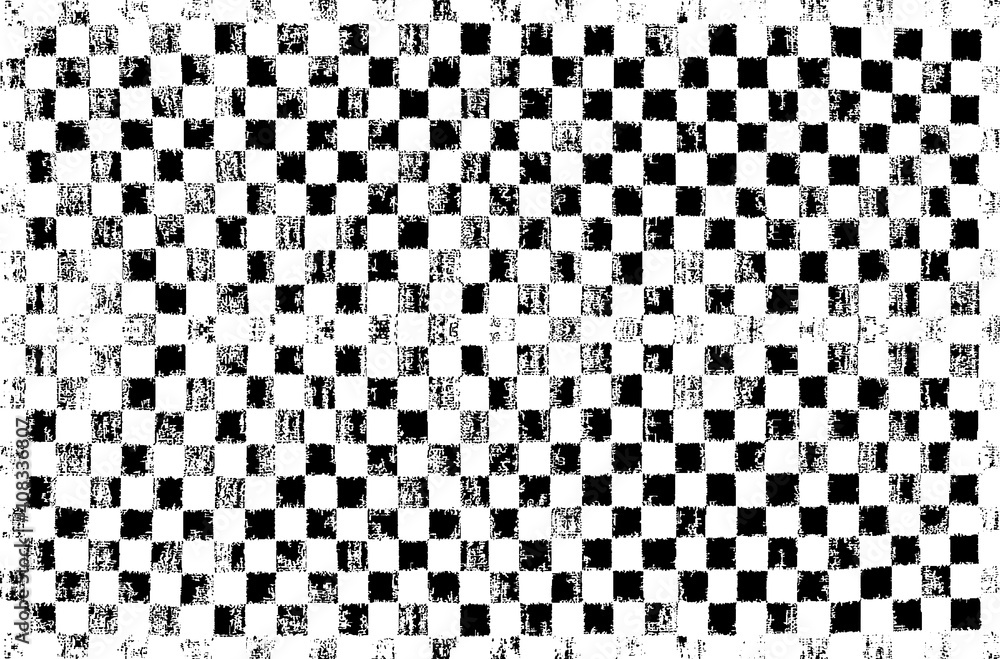 Fototapeta premium Rough, irregular texture composed of monochrome geometric elements. Overlay distressed grunge background. Abstract vector illustration. Isolated on white background. EPS10