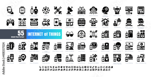 64x64 Pixel Perfect. Internet of Things (IOT). Solid Glyph Icons Vector. for Website, Application, Printing, Document, Poster Design, etc.
