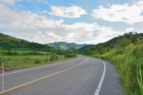 Country road to the Mountain natural landscape,Tropical of rural in Thailand.