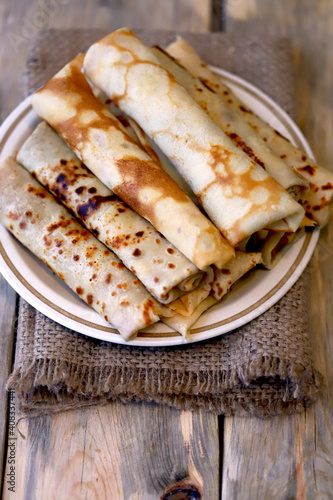 A plate of pancakes in a tube. Pancake week.