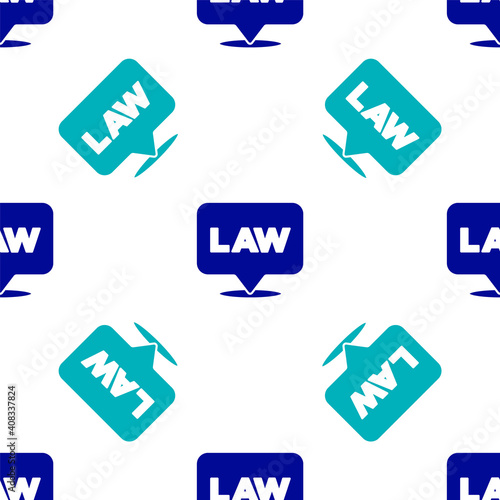 Blue Location law icon isolated seamless pattern on white background. Vector.