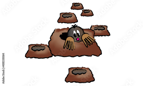 Maulwurf schaut aus seinem Hügel heraus Tier Illustration