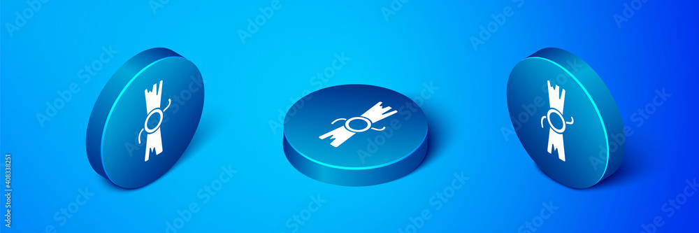 Isometric Decree, paper, parchment, scroll icon icon isolated on blue background. Blue circle button. Vector. Isometric Decree, paper, parchment, scroll icon icon isolated on blue background. Blue circle button. Vector.