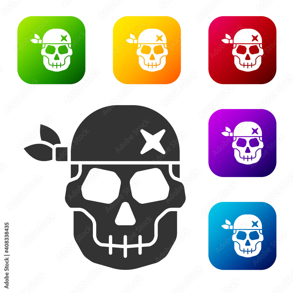 Black Skull icon isolated on white background. Happy Halloween party. Set icons in color square buttons. Vector. Black Skull icon isolated on white background. Happy Halloween party. Set icons in color square buttons. Vector.