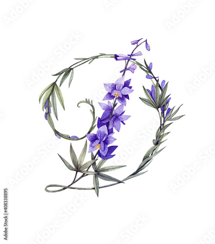 Fotografia Hand drawn floral letter D in botanical style