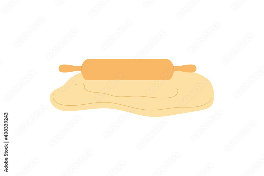 Baking process with dough with a wooden rolling pin a vector illustration Baking process with dough with a wooden rolling pin a vector illustration
