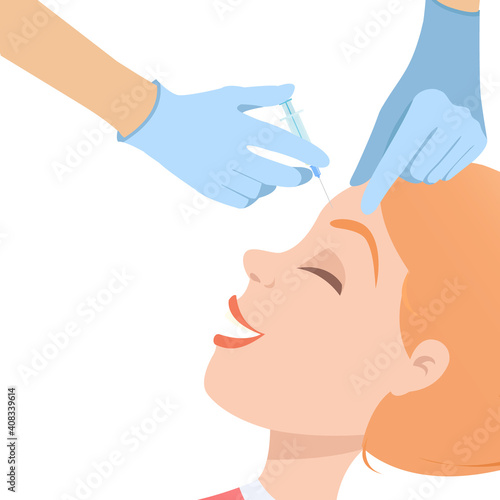 Botox facial injection for facelift and getting rid of wrinkles. Platelet-rich plasma and stem cells anti-ageing procedure and meso therapy for rejuvenation treatment. Vector illustration.