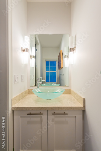 Fragment of a bright  clean bathroom in a luxury house.