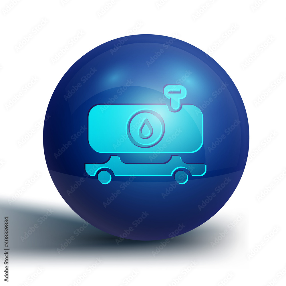 Blue Fuel tanker truck icon isolated on white background. Gasoline tanker. Blue circle button. Vector. Blue Fuel tanker truck icon isolated on white background. Gasoline tanker. Blue circle button. Vector.
