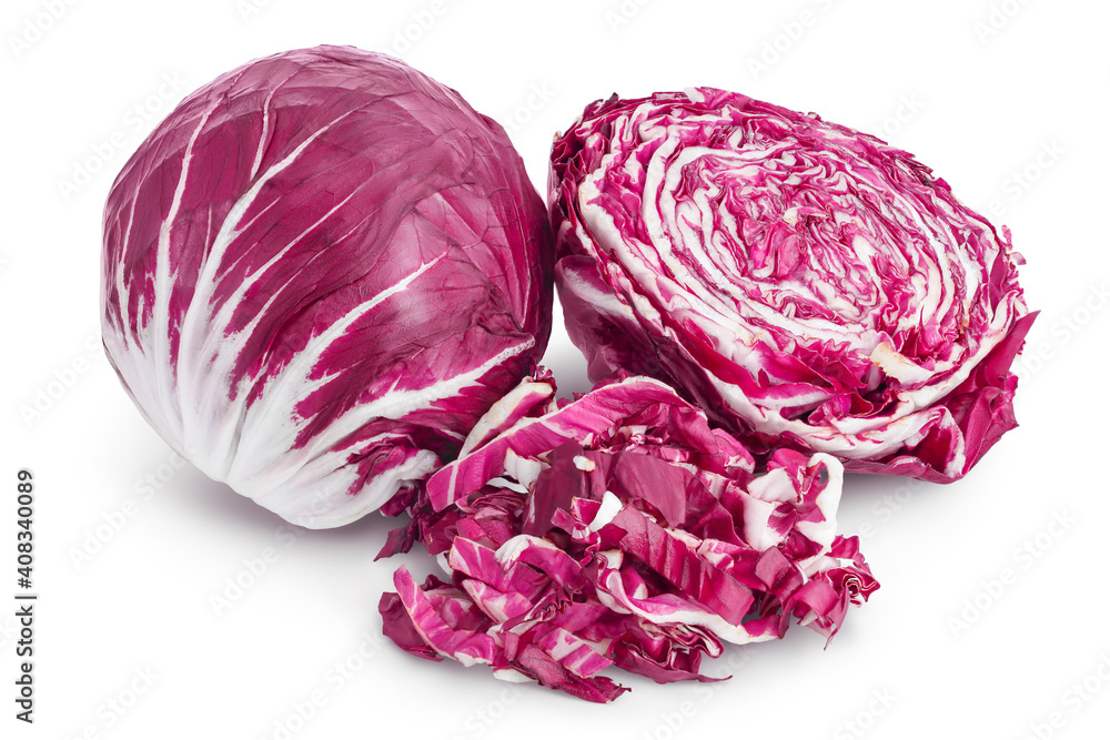 Fototapeta premium Fresh red radicchio salad isolated on white background with clipping path and full depth of field