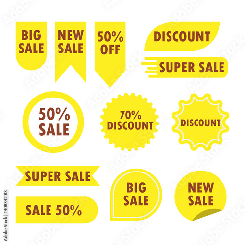 Collection of sales yellow label business promotion banner. Set sales badge for discount product. Special marketing offer yellow label vector illustration