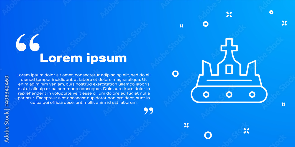 Naklejka premium White line British crown icon isolated on blue background. Vector.