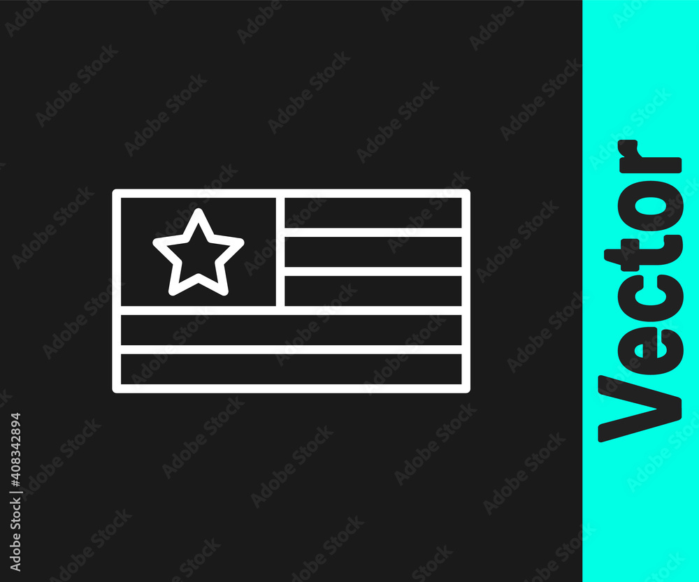 White line American flag icon isolated on black background. Flag of USA. United States of America. Vector. White line American flag icon isolated on black background. Flag of USA. United States of America. Vector.