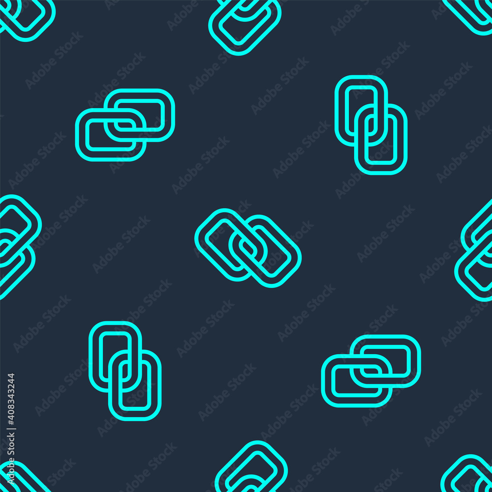 Green line Chain link icon isolated seamless pattern on blue background. Link single. Hyperlink chain symbol. Vector. Green line Chain link icon isolated seamless pattern on blue background. Link single. Hyperlink chain symbol. Vector.