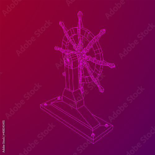 Ship steering wheel. Marine rudder. Wireframe low poly mesh vector illustration.