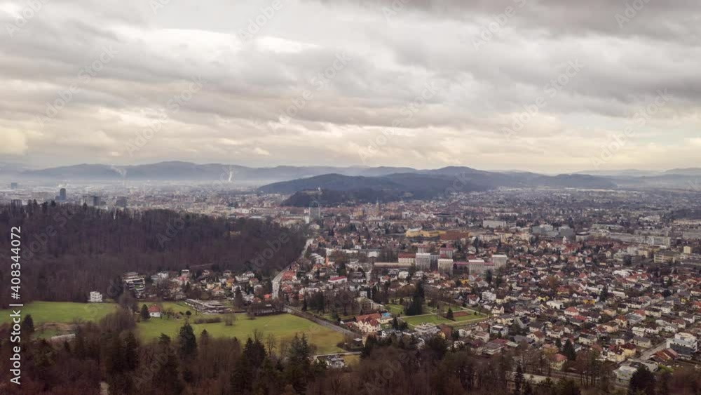 Drone Hyperlapse Shot of Cloudy Ljubljana from Roznik Hill Drone Hyperlapse Shot of Cloudy Ljubljana from Roznik Hill