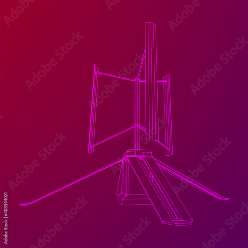 Darrieus wind turbine. Windmill generator wireframe low poly mesh. Vector illustration