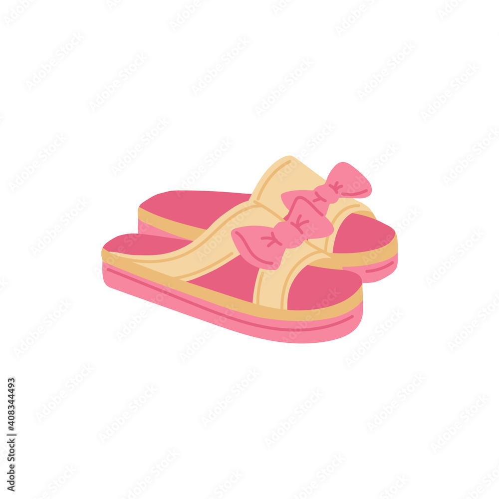 Womens warm cozy slippers or fur flip flops flat vector illustration isolated. Womens warm cozy slippers or fur flip flops flat vector illustration isolated.