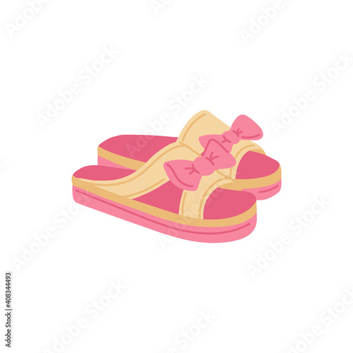 Womens warm cozy slippers or fur flip flops flat vector illustration isolated.