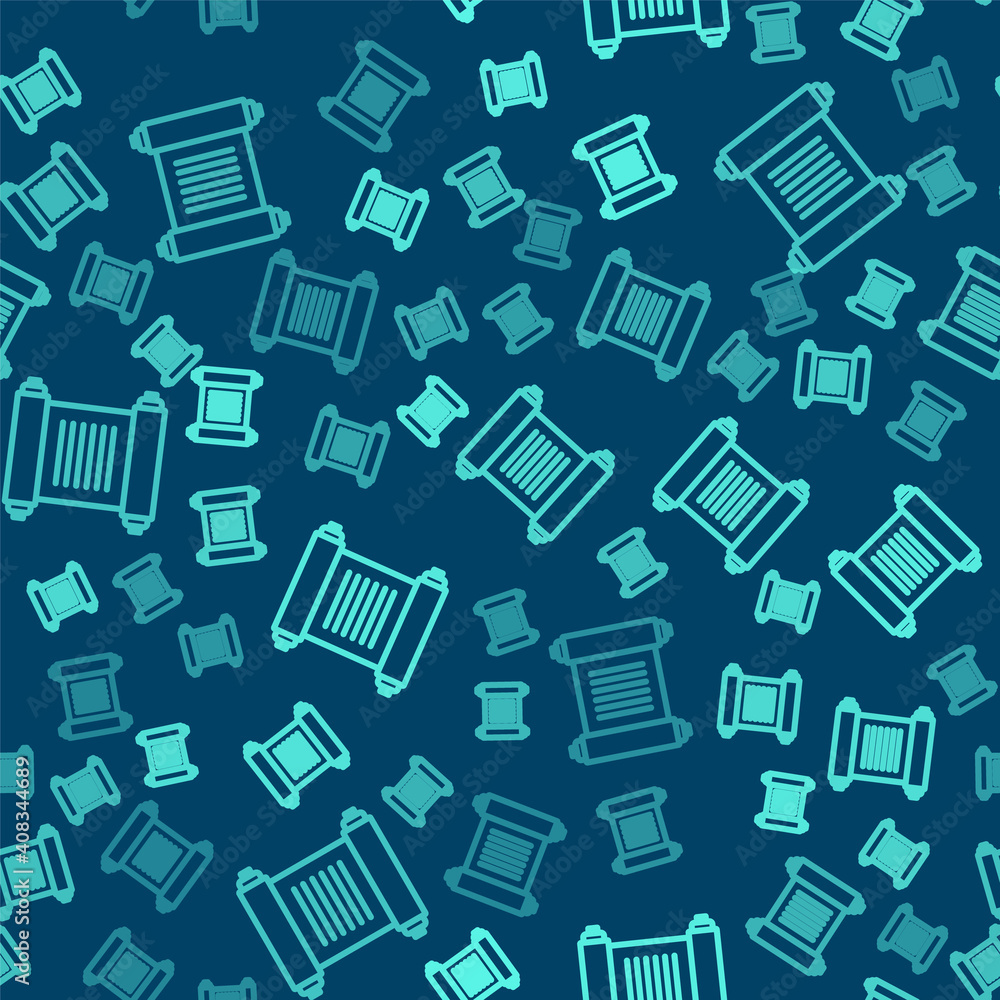 Green line Decree, paper, parchment, scroll icon icon isolated seamless pattern on blue background. Vector. Green line Decree, paper, parchment, scroll icon icon isolated seamless pattern on blue background. Vector.