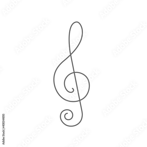 Treble clef on white background.Musical notes.Continuous line drawing.Vector illustration. 