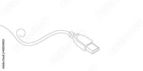 USB data cable one line drawing .Technological concept .Computer wire.Vector illustration .