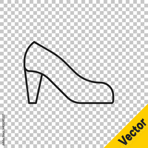 Black line Woman shoe with high heel icon isolated on transparent background. Vector.
