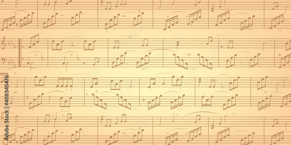 Retro background of musical notes.Old music sheet  .Vector illustration.