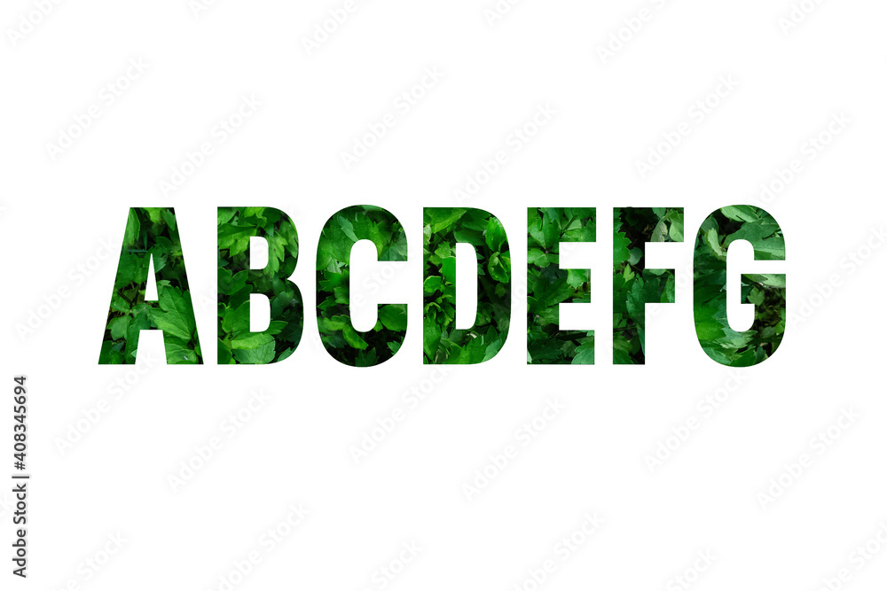 English alphabet in green letters on a white background.Zero waste.Concept.Eco-friendly life.Protection of the environment.Let's save nature together.Recycling.Eco.Spring.banner English alphabet in green letters on a white background.Zero waste.Concept.Eco-friendly life.Protection of the environment.Let's save nature together.Recycling.Eco.Spring.banner