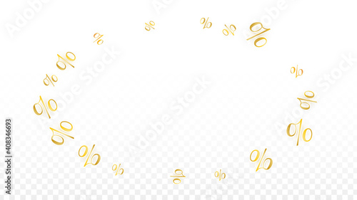 Luxury Vector Gold Percentage Sign Confetti on Transparent. Percent Sale Background. Business, Economics Print. Discount Illustration. Promotion Poster. Black Friday Banner. Special offer Template.